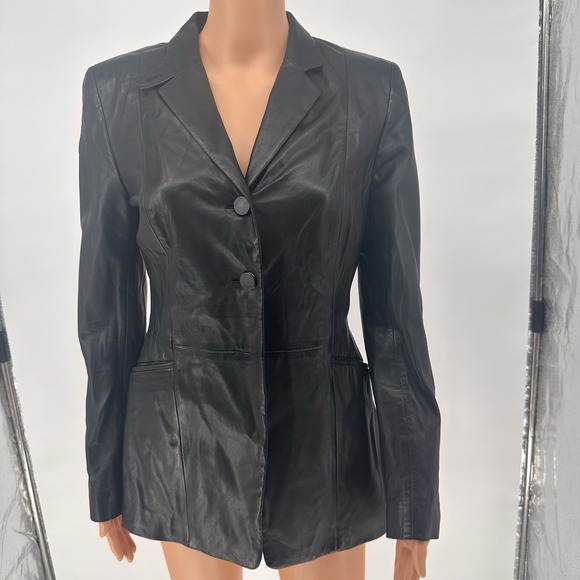 Escada Jackets & Blazers - Escada Sport Women's Black Leather Blazer Jacket Size 36 (US 6-8)